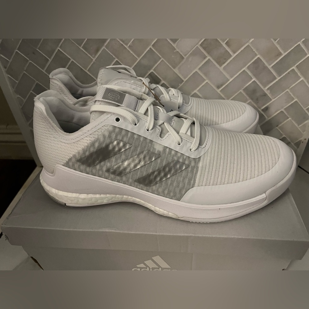 Adidas Crazyflight White and Gray Athletic Shoes - Picture 4 of 7